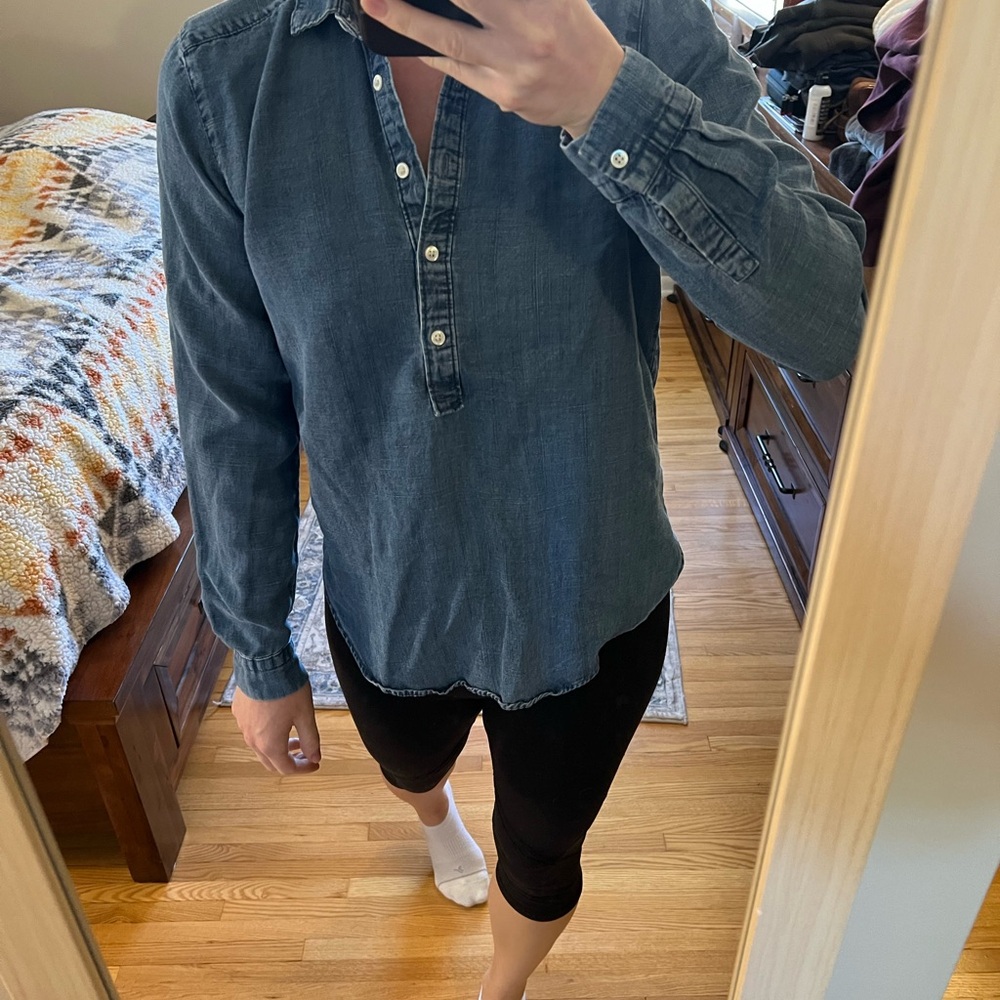 LOFT Denim Inspired Quarter Button Down Shirt